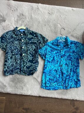 Pair of boys blue ginger Hawaiian shirts